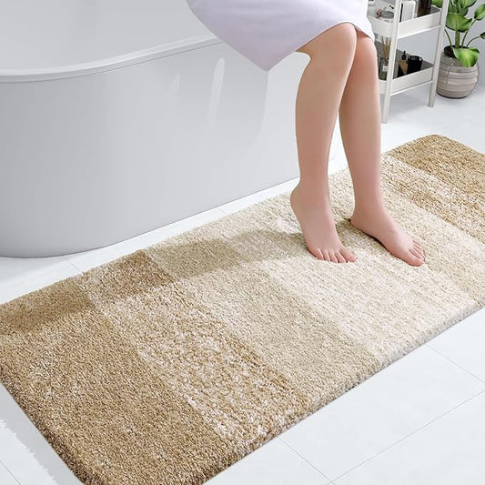 OLANLY Bathroom Runner Rugs 40x24, Extra Soft Absorbent Microfiber Bath Rugs, Rubber Backing, Quick Dry, Machine Washable Bath Mats for Bathroom Floor, Tub and Shower, Home Decor Accessories, Tan
