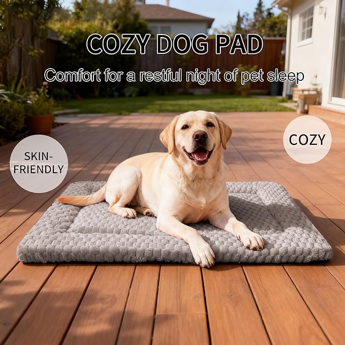 Dog Bed Mat - Dog Crate Pad - Reversible Mat for Pet Comfort - Soft Bed Crate Pads for All Seasons - Durable, Machine Washable Mat for Crates, Travel, and Home (Light Gray, 35" L*23" W*1.5" Th)
