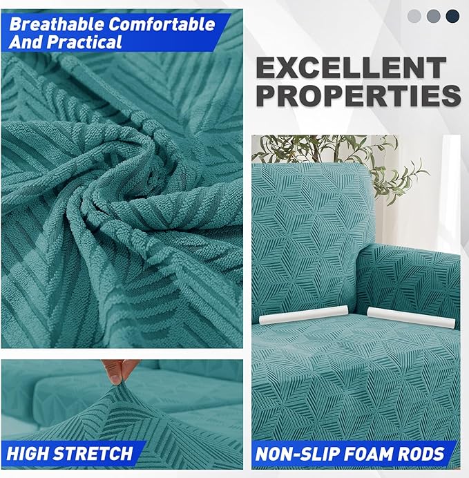 YEMYHOM 1 Piece Stretch Oversized Couch Covers for 4 Seat, Jacquard Extra Large Sofa Cover with Non-Slip Elastic Bottom, Thickened Slipcover Furniture Protector for Dogs Pets (X-Large, Peacock Blue)