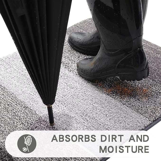 Kitinjoy Indoor Outdoor Door Mat, 47x24 Non-Slip Absorbent Dirt Trapper, Low-Profile Washable Inside Entrance Front Floor Mat, Sturdy Soft Entry Doormats for Entryway, Light Grey