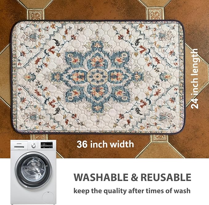 nunubaby Washable Pee Pads for Dogs, Stylish, Non-Slip and Leak-Proof Pee Pads. Reusable Potty Pads for Dogs for Crates and Floors.(Beige/Floral, 24" x36" )