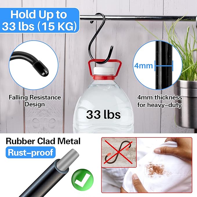 Antimbee 20 Pack Heavy Duty S Hooks, 5.5 inch Large S Hooks for Hanging Plants, Black S Hook for Kitchen, Garage, Work Shop, Bathroom, Garden