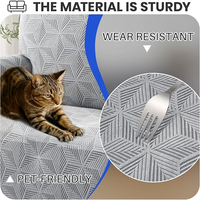 YEMYHOM 1 Piece Stretch Oversized Couch Covers for 4 Seat, Jacquard Extra Large Sofa Cover with Non-Slip Elastic Bottom, Thickened Slipcover Furniture Protector for Dogs Pets (X-Large, Light Gray）