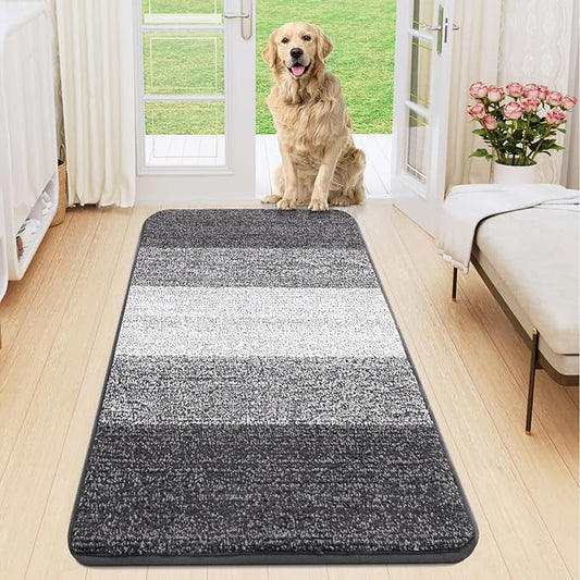 Smiry Dog Door Mat for Muddy Paws, Absorbs Moisture and Dirt, Low-Profile Entryway Mat with Non-Slip Backing, Entry Indoor Outdoor Doormat for Inside Floor (47x17 Inches, Grey, Striped)