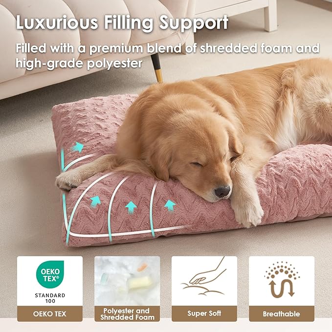EHEYCIGA Washable XL Dog Bed for Crate 41x27 Inch, Reversible Kennel Pad for Extra Large Dogs Weight Up to 75 lbs, Plush and Comfy Pet Sleeping Mat, Pink