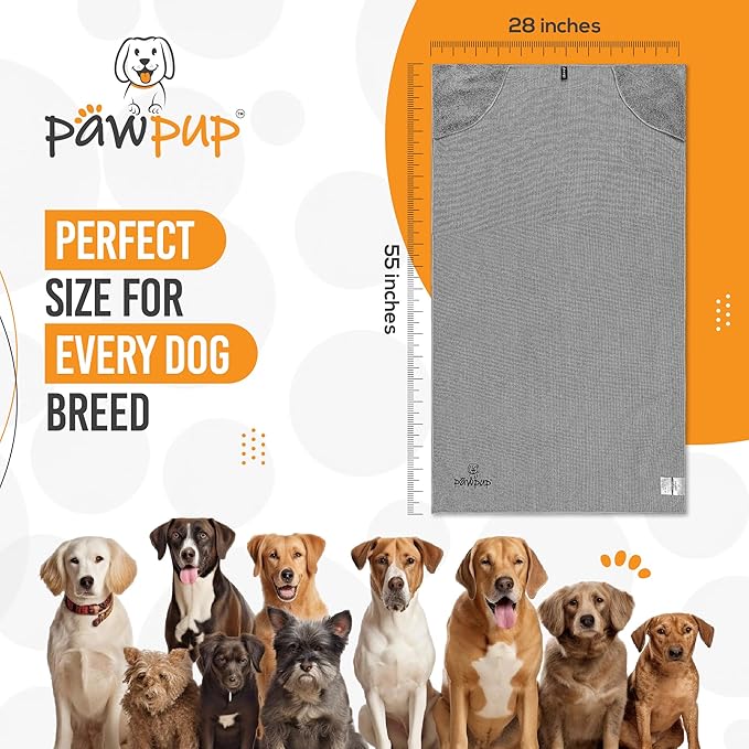 PAWPUP Dog Towels for Drying Dogs Super Absorbent Microfiber Pet Grooming Towel for Dogs, Cats and Other Pets (55 x 28 Inches, Grey)