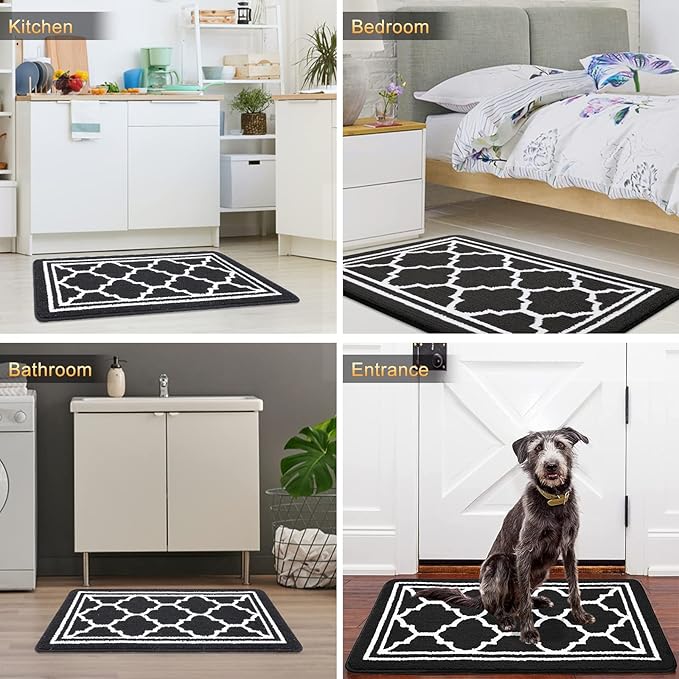 Buganda Long Indoor Door Mat, Dirt-Resistant and Absorbent Doormat, Anti-Slip, Low Profile Floor Mats for Inside Entryway, Front, and Back Door Entrance (59x20 Inches, Black)