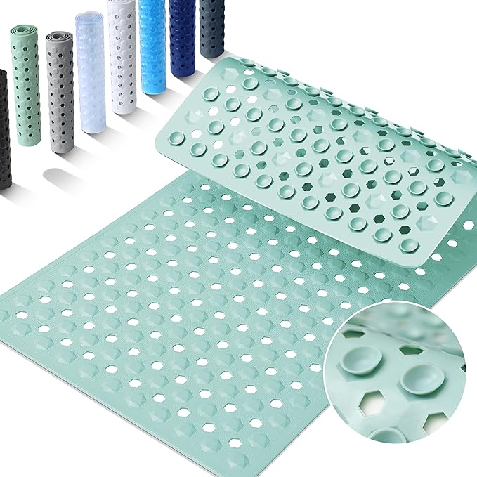 Yimobra Bath Tub Mat Non Slip, 34.5"x15.5" Long Shower Mat, Machine Washable Bathmat with Drain Holes and Suction Cups, Soft on Feet, Bathroom Essentials, Light Green