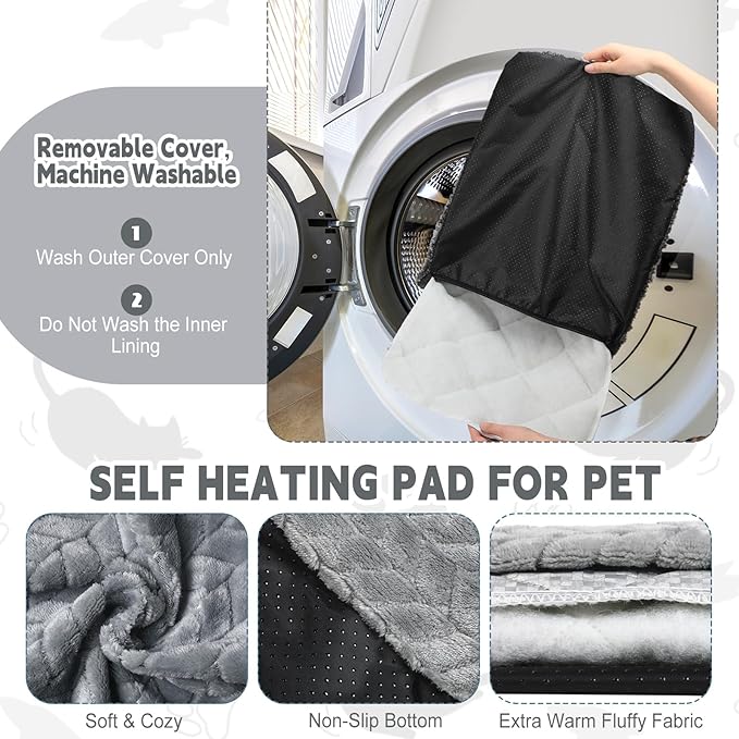 Drydiet 4 Pack Self Heating Cat Pad Self Warming Cat Bed Non Slip Warm Dog Pad Mat Washable Pet Kennel Crate Bed Mat for Indoor Outdoor Pets (Gray,20 x 28 Inch)
