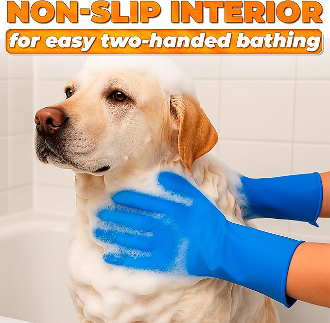 RZleticc Silicone Dish Gloves with Scrubbers – Thick Tear-Resistant Cat & Dog Washing Gloves for Bathing – Multi-Purpose Use
