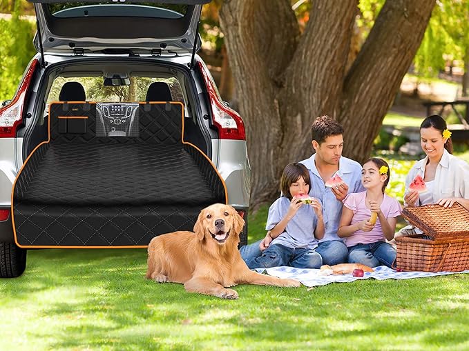Dog Cargo Liner for Large SUV, Waterproof Dog Cargo Cover with Bumper Flap Protection Durable Car Trunk Mat for Pets Keep Your Vehicle Trunk Clean Universal Fit X-Lager SUV Car Seat Cover