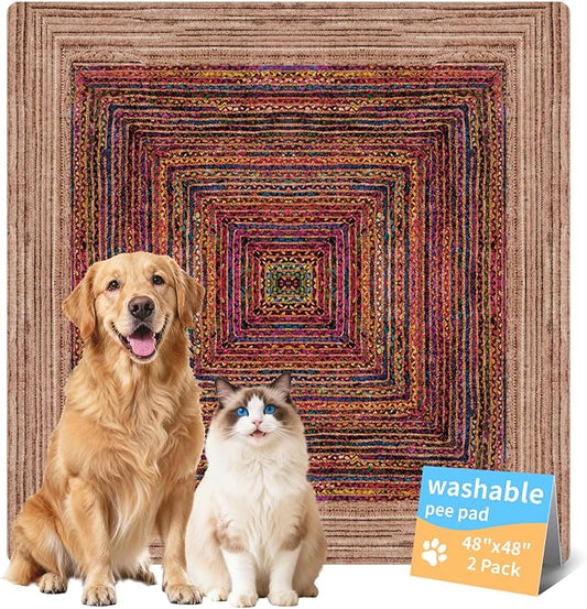 Dog Pee Pads Training Pads Upgrade Triple Thickness All-Purpose Super Absorbent & Leak-Proof, Quick Dry and Leak-Proof and Odor Control (Sisal Bohemian Print, 48" x48"x2PCS)