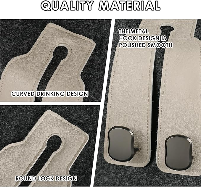 KINIVA 4 Pack Car Seat Hooks for Headrest, PU Leather Purse Hook Holder - Double Hook Design for Bags, Phones, Groceries, Car Back Seat Storage Accessories (06-White 4 Pcs)