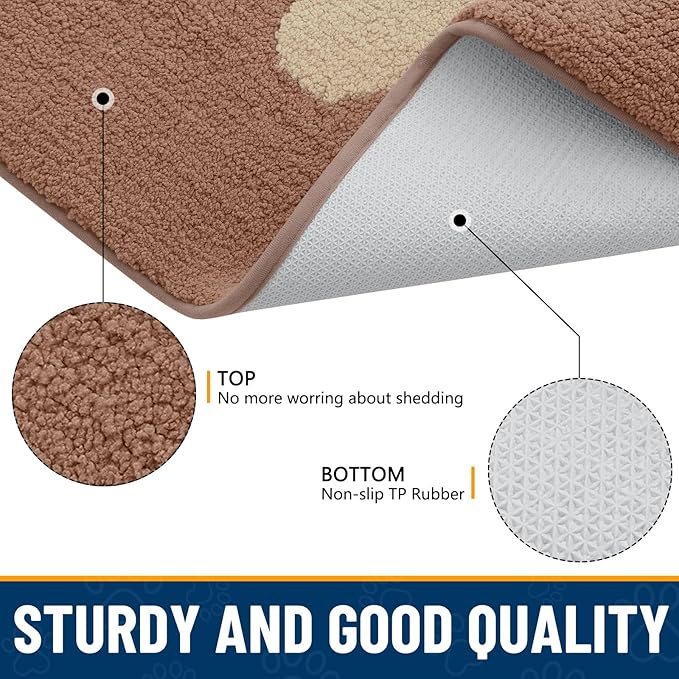 Smiry Dog Door Mat for Muddy Paws, Absorbs Moisture and Dirt, Low-Profile Entryway Mat with Non-Slip Backing, Entry Indoor Outdoor Doormat for Inside Floor (30x20 Inches, Camel, Paw)