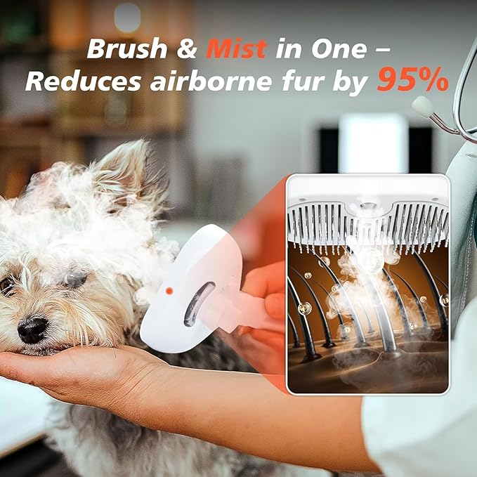 Dog Steam Brush 3 in 1 Cat Brush with Steam and Release Button Grooming Tool for Indoor Pets Dogs Hair Removal Shedding Water for Small Animals Long Short Haired - White