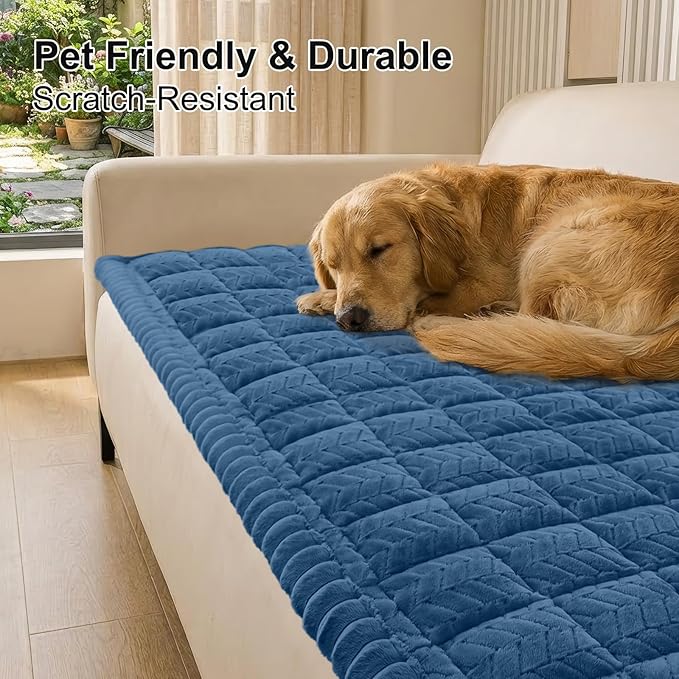 Smiry Non Slip Couch Covers for Dogs, Fuzzy Pet Couch Covers for 2 Cushion Sofa Pet Friendly, Soft Sofa Loveseat Slipcovers Cushion Furniture Protector Washable (Navy Blue, 27.6" x 47")