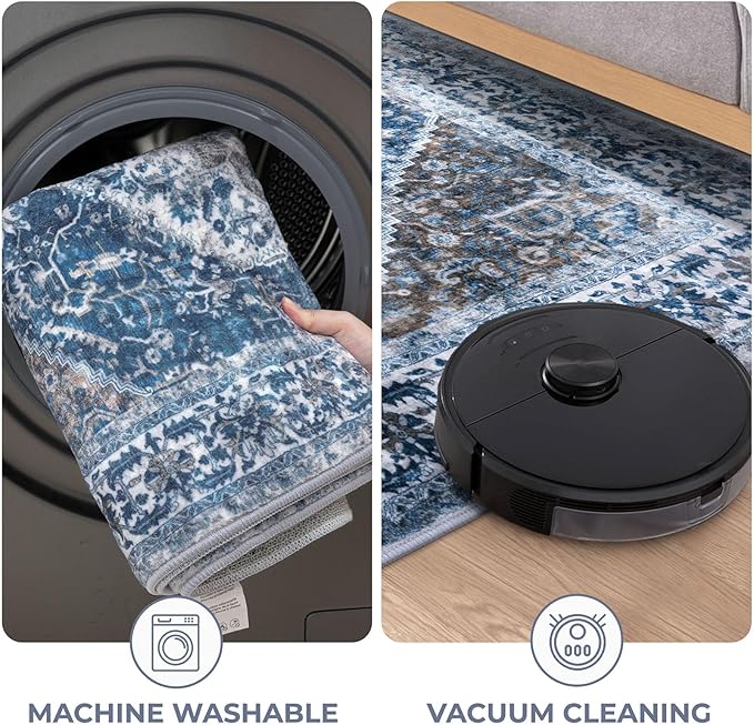KOZYFLY Runners for Hallways 2.6x16 Ft Extra Long Washable Kitchen Runner Rug Boho Runner Rug for Entryway Indoor Blue Printed Oriental Faux Wool Stair Floor Carpet Runner for Stair Kitchen Hall