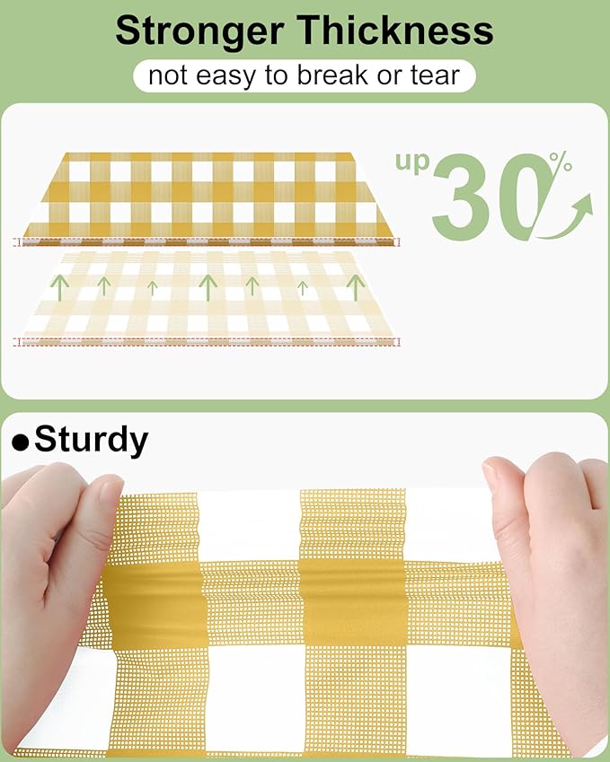 Smiry 20 Packs Gingham Disposable Table Cloth, 54 x 108 Inch Waterproof Plastic Tablecloth, Rectangle Gold and White CheckeGold Table Covers for Picnic, Birthday, Party