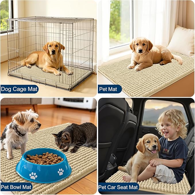 OLANLY Dog Door Mat for Muddy Paws 36x24, Ultra Absorbent Chenille Mud Doormat, Non-Slip Washable and Dirt Trapping Doormat for Indoor Entryway, Quick-Dry Indoor Pet Bed Mats for Dogs, Sand