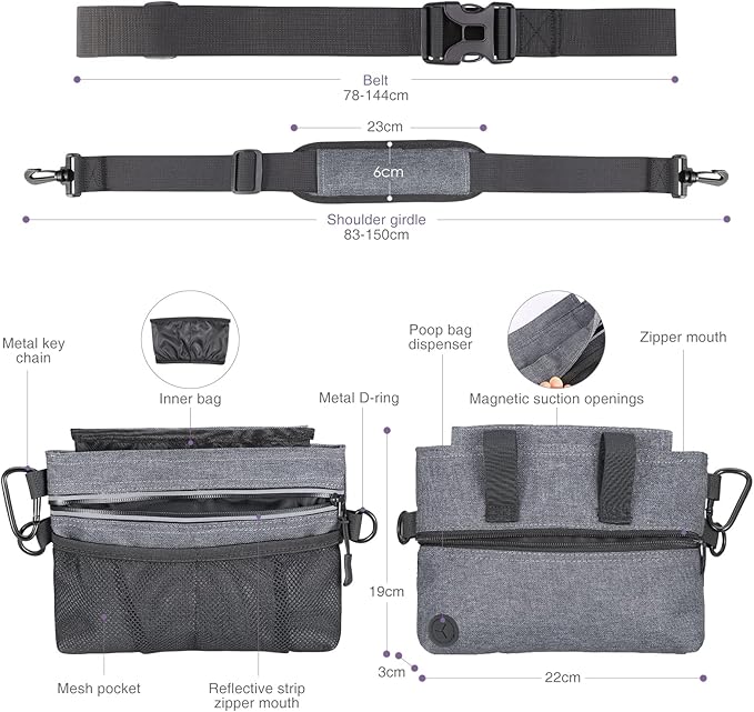 Dog Treat Training Pouch, Portable Dog Treat Bag for Pets, Removable Inner Pocket, Built-in Poop Bag Dispenser