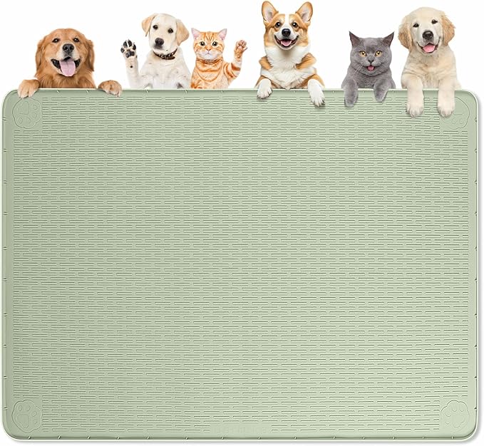 Bartuke Dog Food Mat, Extra Large 50" x 35" Silicone Pet Feeding Mat with Raised Edge Pet Placemat for Small, Medium, and Large Pets Non-Slip, Easy to Clean (Green)