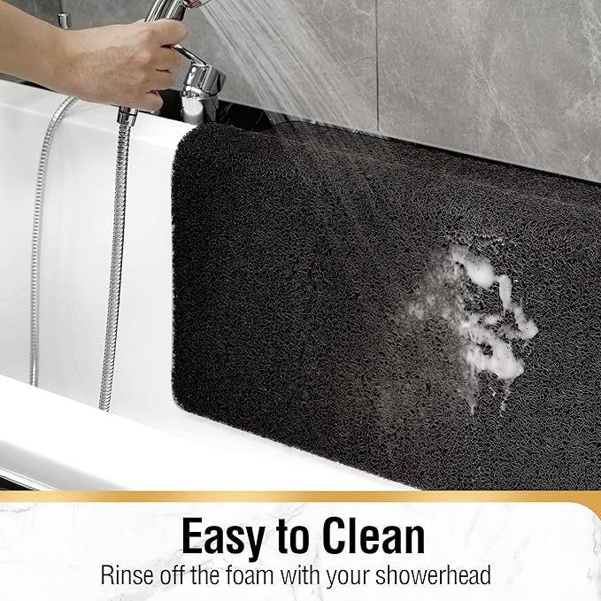 HITSLAM Non Slip Bathtub Mat 40 x 20 Inch, Extra Long Bath Mat for Tub, Soft PVC Loofah Shower Floor Mat with Drain, Quick Drying Bathroom Tub Mat for Wet Area, Without Suction Cup, Black