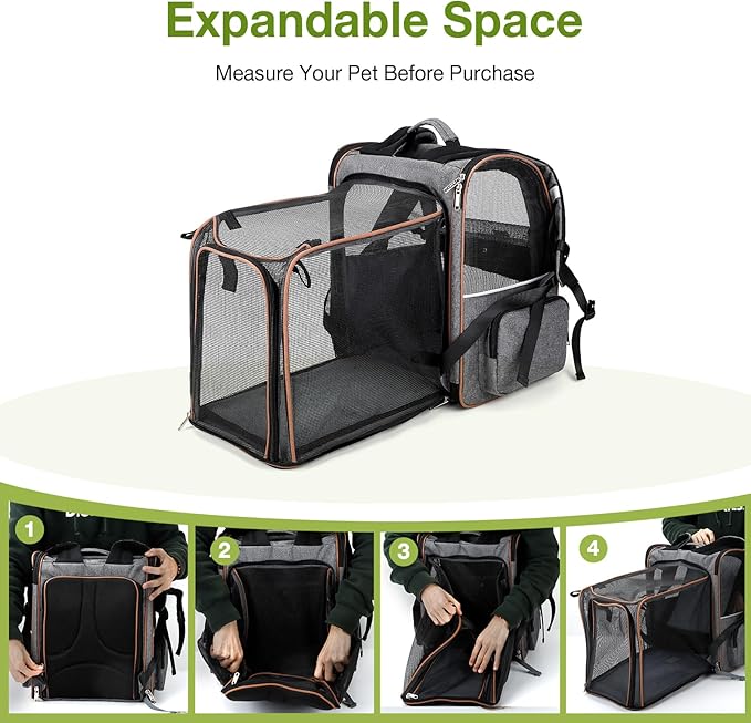 Extra Large Cat Backpack Carrier Expandable Pet Carrier Backpack for Small/Medium Dogs and Medium/Large Cats, Grey