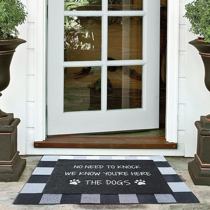 Large Welcome Mats Funny Text Dog Door Mat Do Not Knock We Know You're Here Doormat with Non Slip Rubber Welcome Mat for Front Door Doormat