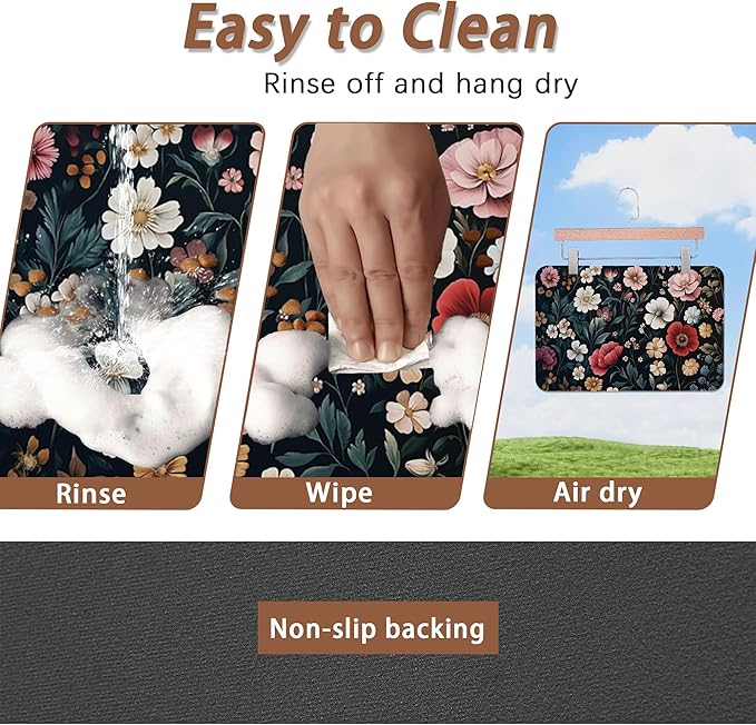 Floral Boho Dog Cat Food Mat,Pink Flower Vintage Absorbent Pet Feeding Mat with Rubber Backing,Non-Slip Water Bowl Placemat,Indoor Pet Accessories Supplies 12"x20"