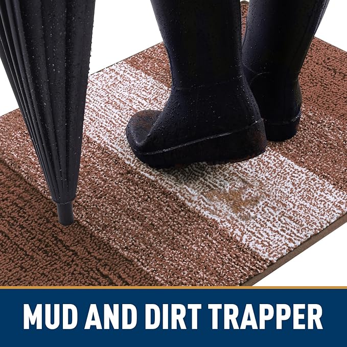 Smiry Dog Door Mat for Muddy Paws, Absorbs Moisture and Dirt, Low-Profile Entryway Mat with Non-Slip Backing, Entry Indoor Outdoor Doormat for Inside Floor (36x24 Inches, Brown, Striped)