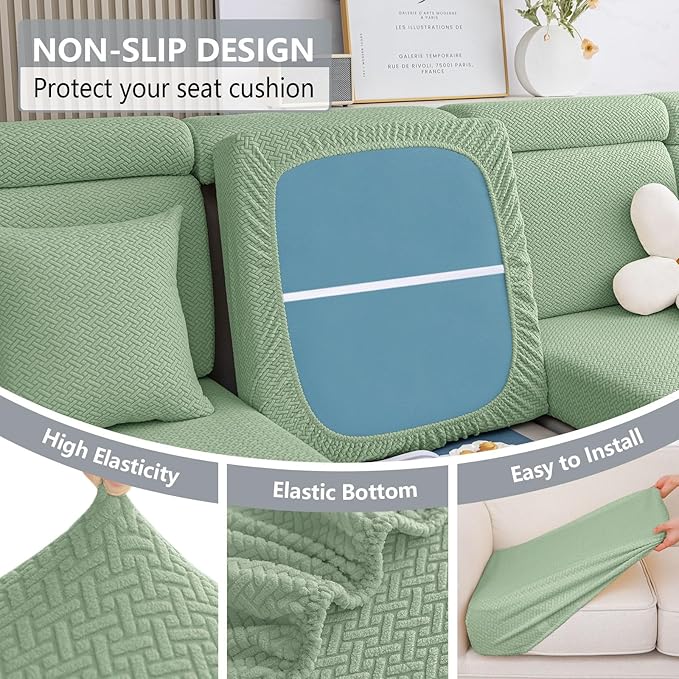 hyha Waterproof Couch Cushion Covers, Wear Resistant Couch Cover, Anti Slip Sofa Slipcovers Washable, Soft Thick Jacquard Furniture Protector for Pets Dog (1 Piece for Backrest L, Green)