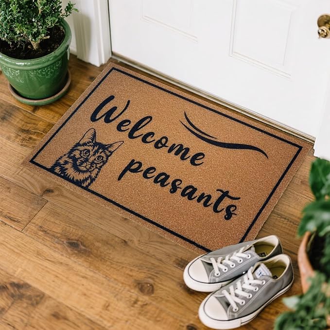 CHACHAHAER Cat Decor Doormat,Welcome Peasants,30"(W) X 17"(L) for Entry Door Mat, Funny Door Mats Outside,Novelty Home Housewarming Gift