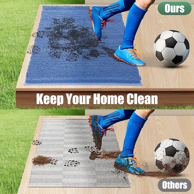 IM HOME Chenille Absorbent Outdoor Doormat 30" x 20", Washable Muddy Door Mats for Dog Non Slip Indoor Doormat Dog Mat for Muddy Paw Front Inside Doormats for Entryway Cornflower Blue