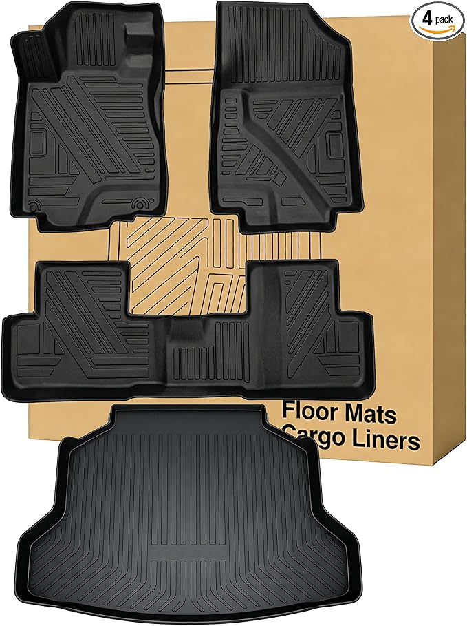 Floor Mats ＆ Cargo Liners Compatible with 2012-2016 Honda CR-V，All Weather Waterproof Durable Anti-Slip Odorless Custom-fit Front Rear 2 Rows Back Trunk Tray Full Set Carpet Protection Liner