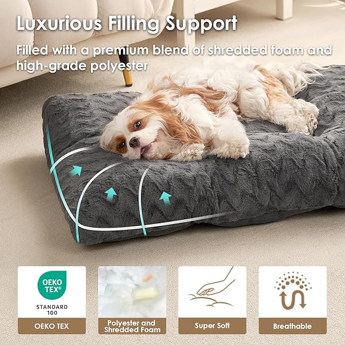 EHEYCIGA Washable XL Dog Bed for Crate 41x27 Inch, Reversible Kennel Pad for Extra Large Dogs Weight Up to 75 lbs, Plush and Comfy Pet Sleeping Mat, Charcoal