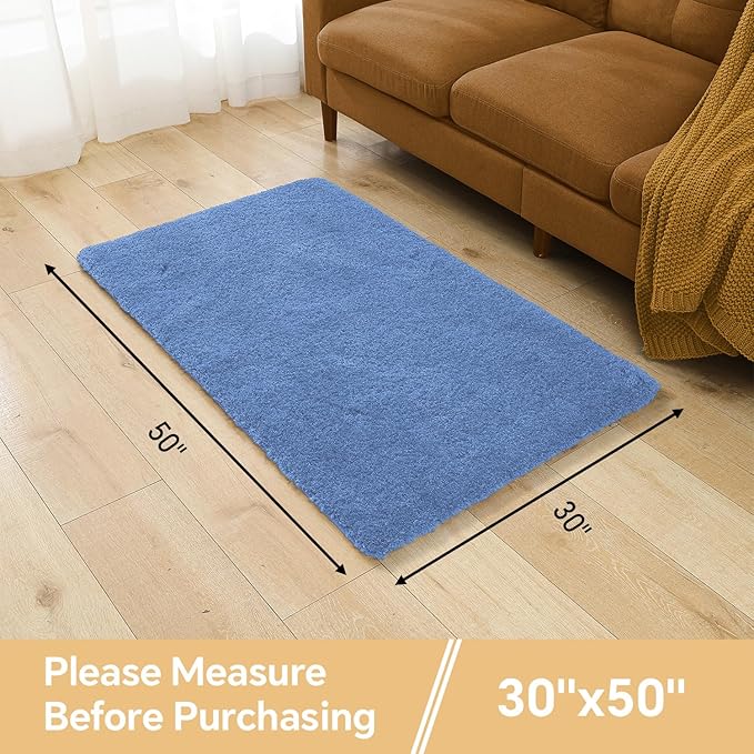 Blue Bathroom Rugs 30"x50" - Large Bath Mat for Bathroom Floor, Fluffy Microfiber Plush Rug, Non Slip and Washable - Great for Living Room, Bedroom or Kitchen Mat