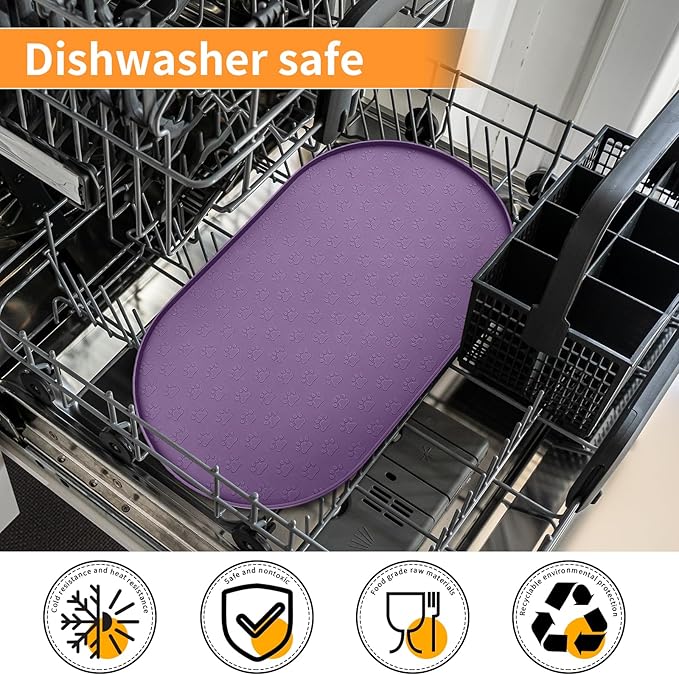 KPWACD Dog Food Mat Anti-Slip Bowl Mats for Food and Water, High-Lips Waterproof Pet Placemat Prevent Messy Spills to Floor, Silicone Puppy Feeding Trays for Large Medium Small Dogs Cats