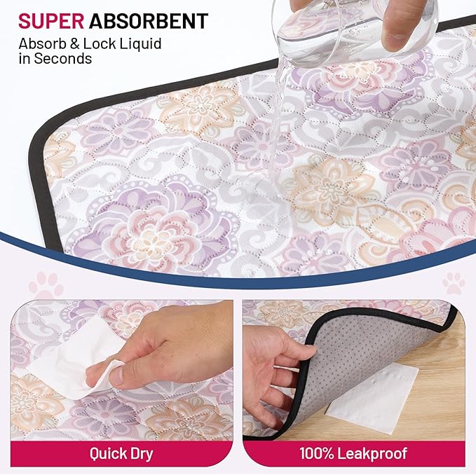 Washable Dog Pee Pads, 36"x40" Reusable Absorbent Dog Pads, Washable, Waterproof & Non-Slip Puppy Pads for Potty Training, Crate, Playpen, Whelping, Mandala Floral Pattern (Pack of 2)
