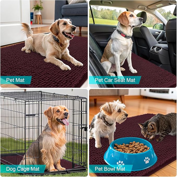 OLANLY Dog Door Mat for Muddy Paws 35x24, Absorbs Moisture and Dirt, Absorbent Non-Slip Washable Doormat, Quick Dry Chenille Mud Mat for Dogs, Entry Indoor Entryway Carpet for Inside Floor, Russet