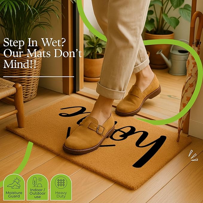 COCONIQ Coir Door Mats 17" X 30", Non-Slip Sturdy, PVC Backed Heavy Duty, Easy to Clean, Ideal for Door Entrance, Patio, Porch, Backyard, Garages, A Home Made of Love