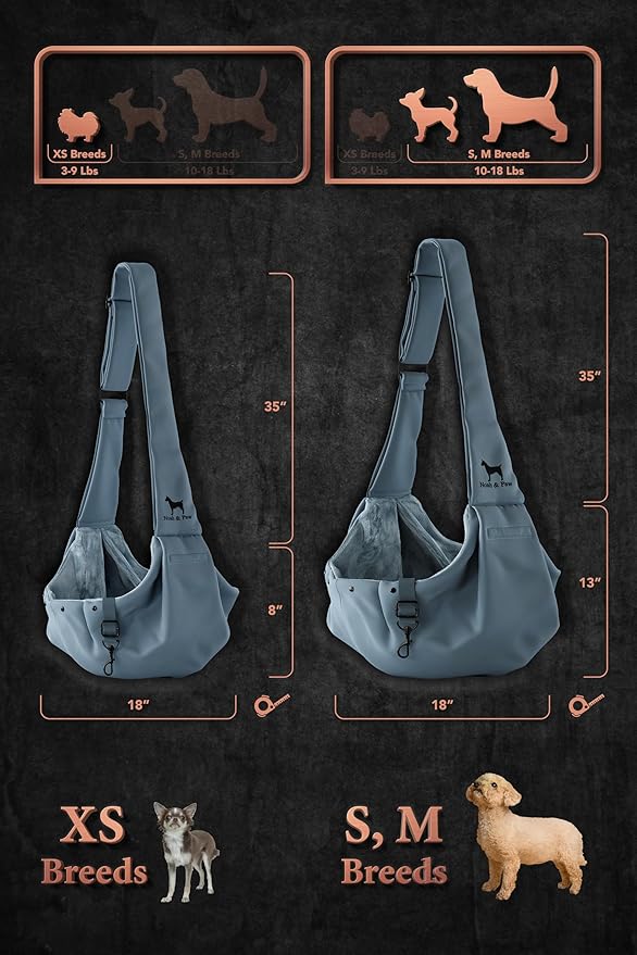 Noah & Paw Dog Sling Carrier for Small Dogs 3-10lb, Dog Sling for Small Dogs and Cats, Dog Carrier with Adjustable Padded Strap, Premium Twill, Lined with Fur, Double Safety Feature, Machine Washable