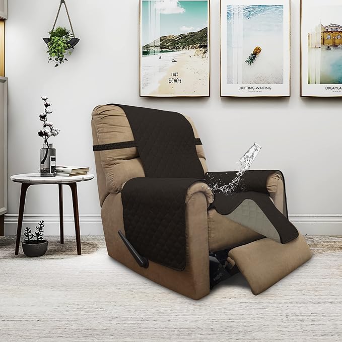 ISSUNTEX Double Protection 100% Waterproof Recliner Covers for Living Room, Reversible Furniture Protector Recliner Couch Sofa Slipcover for Dogs, Pets, Kids (Recliner, Chocolate/Beige)