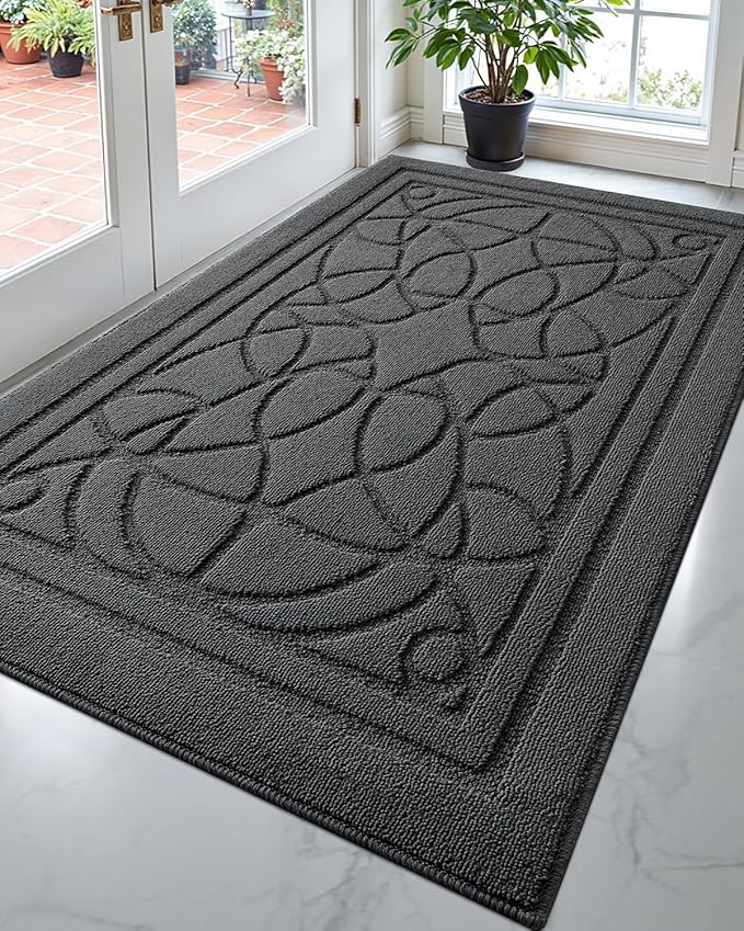 DEXI Front Entryway Door Mat Non Slip 48x72, Washable Inside Entry Way Mats Low Profile Entrance, Welcome Dirt Trapper Doormat Thin for House Floor Home Porter Hall Backdoor Area, Dark Grey