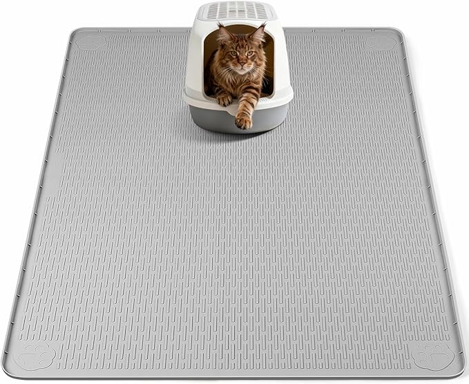 Bartuke Cat Litter Mat, XL Extra Large 40" x 40" Silicone Mat Litter Trapping Mat for Scatter Control, Soft on Kitty Paws, Easy to Clean (Light Grey)