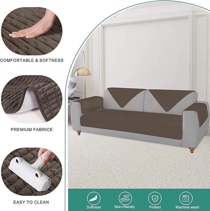 Foxdecor Couch Arm Covers Sofa Arm Cover, Arm Chair Covers Set of 2, Non-Slip Chair Arm Covers, Arm Rest Cover for Sofa, Armchair Slipcovers Couch Protector. (Chocolate 18x28 inch)