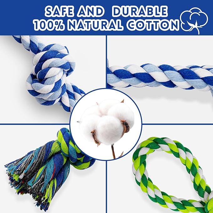 WDZZHOT [3 Pack] Dog Rope Toys for Large and Medium Aggressive Chewers, Nearly Indestructible Rope Chew Toys, Heavy Duty 100% Cotton Tug of War Dog Toy for Boredom, Teeth Cleaning