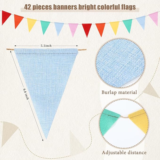 HESTYA 42 Pieces Colorful Pennant Banner Flag Multicolor Bunting Triangle Banner Pastel Pennants for Birthdays Easter School Carnival Garland Outdoor Events Party Hanging Decorations(Rainbow)