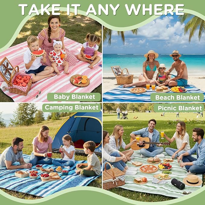 Waterproof Picnic Blanket Beach Outdoor Camping Mat Extra Large Foldable Cute Big Travel Essential Accessories Gift Park Patio Lawn Garden Grass Ground Play Music Festival Concert Must Have