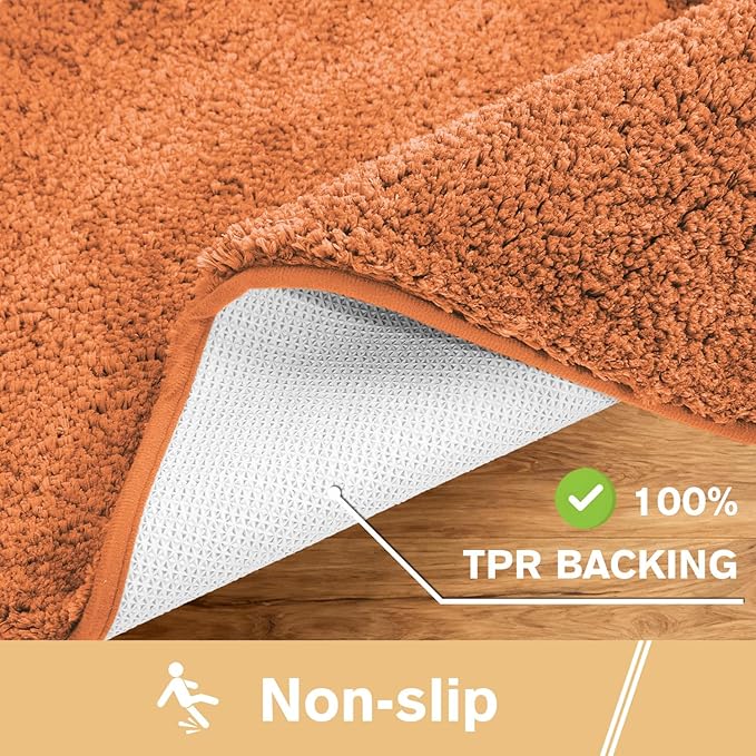 Burnt Orange Bathroom Rugs 24"x36" - Fluffy Microfiber Bath Mat, Non Slip and Absorbent Bathroom Floor Mat, Machine Washable Plush Rug - Ideal for Tub, Cabinet or Washroom