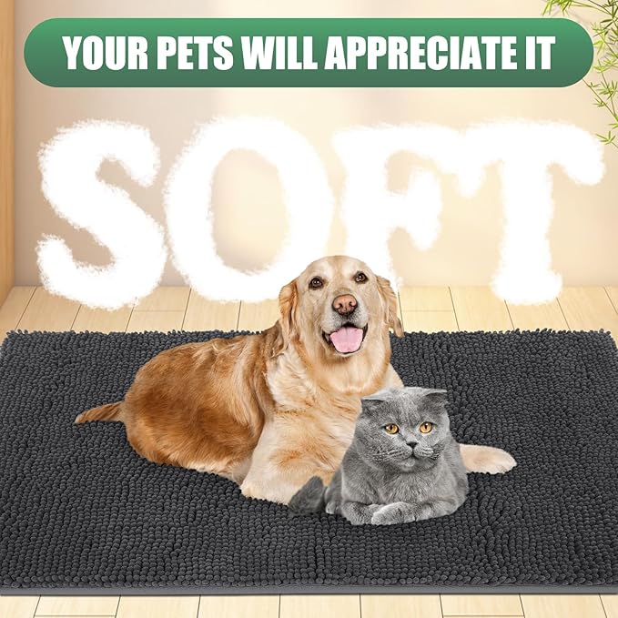 IM HOME Chenille Absorbent Outdoor Doormat 72" x 48", Washable Muddy Door Mats for Dog Non Slip Indoor Doormats Dog Mat for Muddy Paw Front Inside Doormats for Entryway Dark Gray